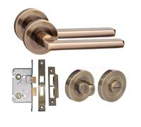 Golden Grace Leon Bathroom Door Handle Set, Thumbturn Mortise Lock | Supplied with spindle, screws, thumbturn, and mortise lock to give a modern hex look on a 52mm diameter stylish round rose.