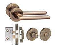 Golden Grace Leon Design Bathroom Door Handle Set Thumbturn And Mortise Lock Antique Brass
