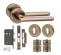 Golden Grace Leon Design Door Handle Lock Set 3 Lever Mortise Lock Bb Hinges Antique Brass