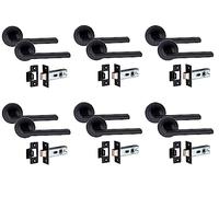 Golden Grace Leon Design Door Handles on Round Rose in Matt Black Finish with 2.5" Tubular Latch, 6 Pairs - 52mm Diameter