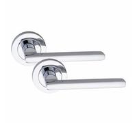 Golden Grace Leon Design Door Handles, Polished Chrome, 1 Pair, Silver | Provides a comfortable grip and sleek rose base design, with bathroom and key lock sets available separately.
