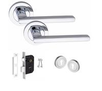 Golden Grace Leon Design Door Handles, Polished Chrome Key Lock Set, Silver