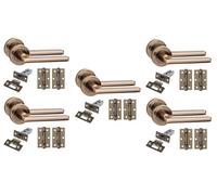 Golden Grace Leon Design Door Handles with Latch, Antique Brass, 5 Sets