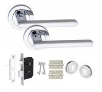 Golden Grace Leon Door Handle Set with Hinges Silver, Key Lock Set | Includes mortise lock, spindle and screws for easy installation, with ball bearing hinges ensuring a smooth, silent swing.