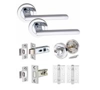 Golden Grace Leon Door Handle Set with Thumbturn &, Silver, Bathroom Set