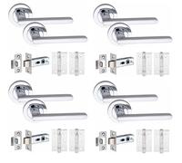 Golden Grace Leon Door Handle Sets with Latch, Polished Chrome, 4 Sets | Includes 3-inch ball bearing hinges for smooth operation, 52mm round roses, plus all necessary spindles and fixing screws.