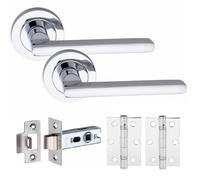 Golden Grace Leon Door Handles Latch Set with 3" Hinges, Silver, 1 Set