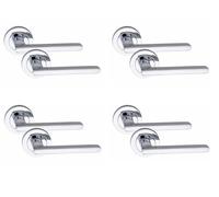 Golden Grace Leon Door Handles Set in Polished Chrome, Silver, 4 Pairs | Fits bathroom or key lock sets, built with solid metal construction on a rose base for a smooth, comfortable grip.