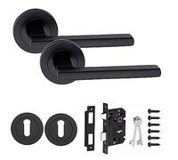 Golden Grace Leon Door Handles Set with 64mm 3 Lever Lock Matt Black Finish