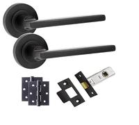 Golden Grace Leon Door Handles Set with Hinges & 64mm Latch, Matt Black
