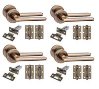 Golden Grace Leon Door Handles Set with Latch & Hinges Antique Brass 4 Sets