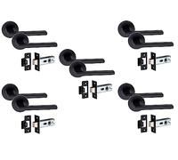 Golden Grace Leon Door Handles with Latch, 5 Pairs, Matt Black Finish | Supplied as 5 pairs with 52mm round roses, Victorian style lever key/privacy options, and heavy-duty metal screws included.