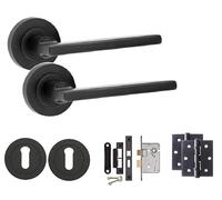 Golden Grace Leon Key Lock Door Handle Pack, Matt Black Finish