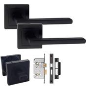 Golden Grace Leon Straight Bathroom Door Handles, Matt Black WC Set