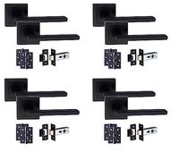 Golden Grace Leon Straight Door Handle Latch Pack, Matt Black, 4 Sets | Supplied with 52mm square roses and 64mm tubular latches, including metal fixing components for an easy, seamless setup.