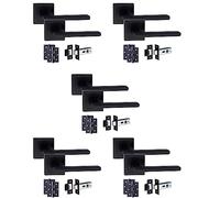 Golden Grace Leon Straight Door Handle Latch Pack, Matt Black, 5 Sets | Includes 3-inch ball bearing hinges and matching tubular parts for complete installation on 52mm square rose plates.