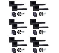 Golden Grace Leon Straight Door Handle Latch Pack, Matt Black, 6 Sets | Includes 3-inch ball bearing hinges and a 64mm tubular latch, with a 52mm square rose backplate for easy fitting.