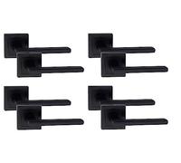 Golden Grace Leon Straight Door Handles, Matt Black, 4 Pairs | Supplied with 52mm x 52mm square rose backplates to elevate internal doors, featuring durable metal latch and lock options