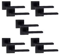 Golden Grace Leon Straight Door Handles, Matt Black, 5 Pairs, 52mm | Durable metal construction on a square rose backplate; compatible with latch, key lock, or bathroom privacy configurations.