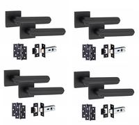 Golden Grace Lima Door Handles with Hinges, Matt Black Finish, 4 Sets