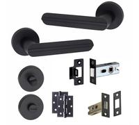 Golden Grace Lima Round Rose Bathroom Door Handles Set, Matt Black