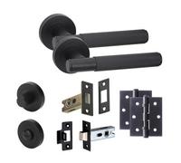 Golden Grace Linear T-Bar Bathroom Internal Door Handle Set Thumbturn And Dead Bolt Bb Hinges Matt Black