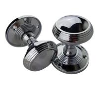 Golden Grace Lined Reeded Unsprang Mortice Knob Pair, Polished Chrome