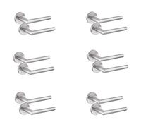 Golden Grace Mitred Design Door Handles Latch on Round Rose in Satin Nickel Finish, 6 Sets - 52mm Diameter