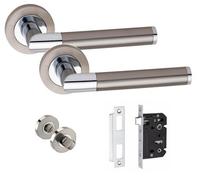 Golden Grace Mitred Design Internal Door Handle Dual Finish Satin Nickel/polished Chrome, 64mm Bathroom Mortise Lock On Round Rose