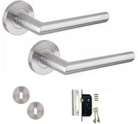 Golden Grace Mitred Design Internal Door Handle Satin Nickel Finish Key Lock Internal Door Handle Set 64mm Lock And Key Hole On Round Rose