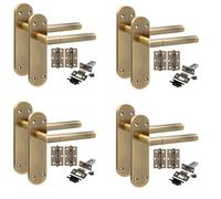 Golden Grace Mitred Door Handle Set with Hinges, Antique Brass, 4 Sets