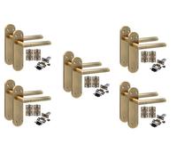 Golden Grace Mitred Door Handle Set with Hinges, Antique Brass, 5 Pairs