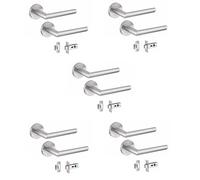 Golden Grace Mitred Door Handles on Round Rose, 5 Pairs, Satin Nickel