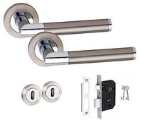 Golden Grace Mitred Duo Finish Satin Nickel/Polished Chrome, Key Lock Set