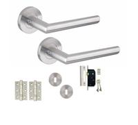 Golden Grace Mitred Key Lock Door Handle Set, Satin Nickel, Key Lock Set | Includes 64mm 3-lever mortise lock, keys, and 3-inch ball bearing hinges for a complete security upgrade.