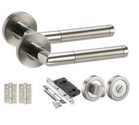 Golden Grace Mitred Style Chrome Internal Door Handles On Rose Dual Finish Latch Pack, Hinges, 64mm Tubular Latch (Bathroom Set)