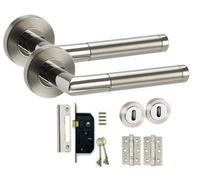 Golden Grace Mitred Style Chrome Internal Door Handles On Rose Dual Finish Latch Pack, Hinges, 64mm Tubular Latch (Key Lock Set)