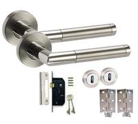Golden Grace Mitred Style Chrome Internal Door Handles On Rose Dual Finish Latch Pack, Hinges, 64mm Tubular Latch (Lever Lock Set)