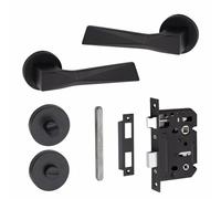 Golden Grace Modern Aura Bathroom Door Handles, Matt Black Finish
