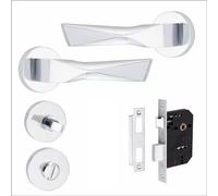 Golden Grace Modern Aura Design Premium Bathroom Door Handles on Round Rose in Polished Chrome Finish