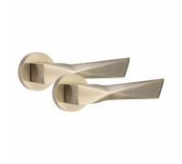 Golden Grace Modern Aura Design Premium Door Handles on Round Rose in Antique Brass Finish - 1 Pair