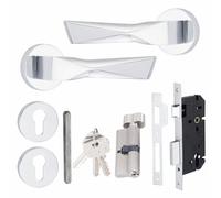 Golden Grace Modern Aura Euro Lock Door Handles 70mm, Polished Chrome | Includes matching escutcheon and 9 inch lock body in polished chrome metal, offering enhanced home security.