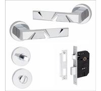 Golden Grace Modern Nova Design Premium Bathroom Door Handles on Round Rose in Polished Chrome Finish