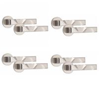 Golden Grace Nova Door Handles on Round Rose, Satin Nickel, 4 Pairs | Includes spindle fitting, screws, template, and fitting instructions for hassle-free installation on metal doors.