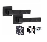 Golden Grace Nova Door Handles with 3" Hinges & Latch, Matt Black Finish