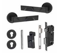 Golden Grace Nova Euro Lock Door Handles, 70mm Thumbturn, Matt Black