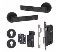 Golden Grace Nova Euro Lock Door Handles with Hinges, Matt Black