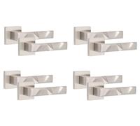 Golden Grace Nova Square Rose Door Handles Premium, Satin Nickel, 4 Pairs | Includes spindle, screws, and template for screw-free door installation; comes as a 4-pair set to fit multiple doors.