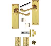 Golden Grace Polished Brass Scroll Internal Door Handles 150mm With Hinges & Latches