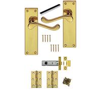 Golden Grace Polished Brass Scroll Long Plate Lever Latch Door Handles 150mm +Hinges & Latches